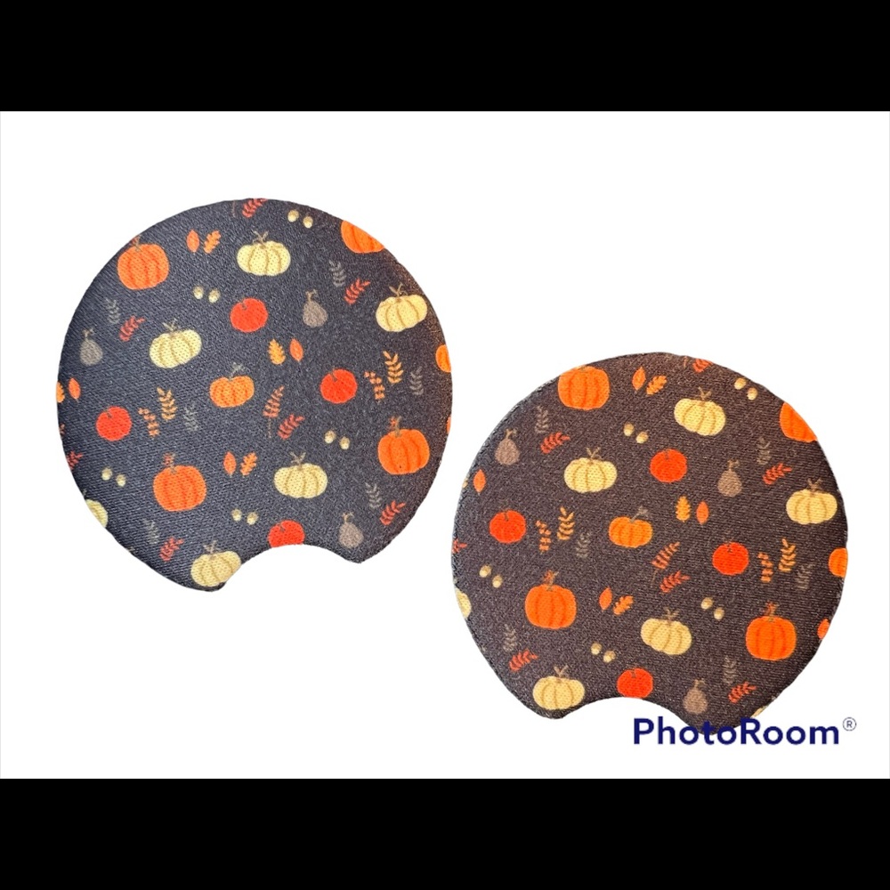 Pumpkins Orange And Black Set Of 2 Car Cup Coasters New